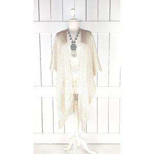 Light gold metallic mesh kimono cover up fringe jacket